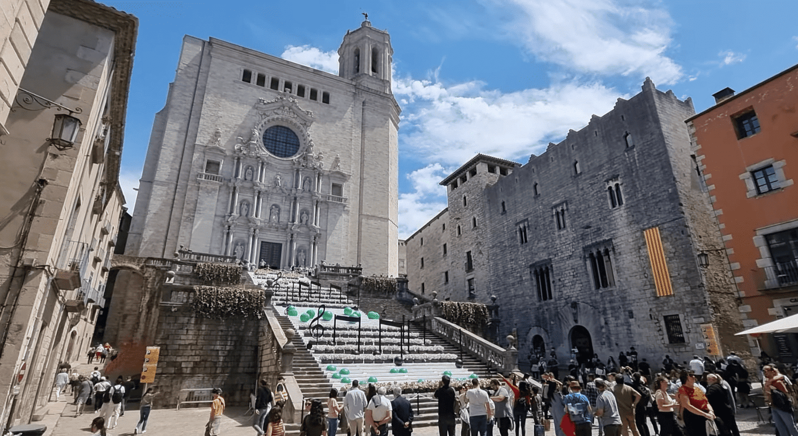 Girona Cathedral decorated with elaborate floral arrangements for the Temps de Flors festival