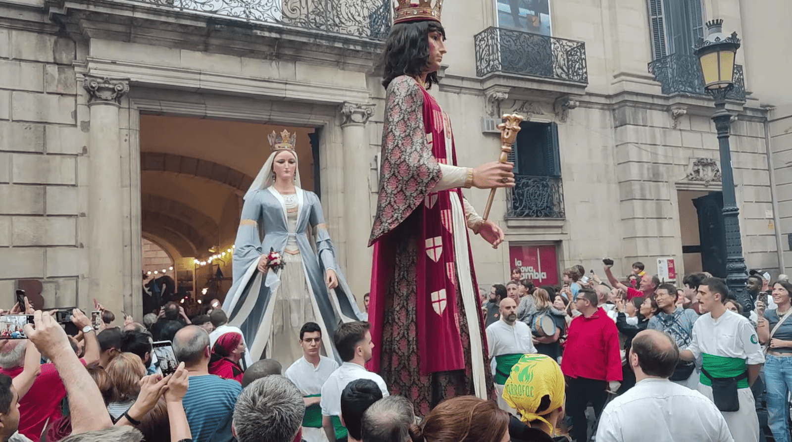 The royal giants of Catalonia parading out of Palau de la Virreina during the opening of La Mercè.