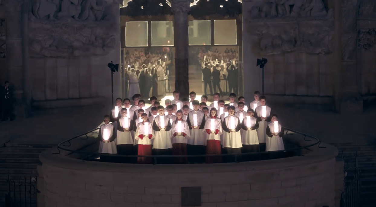 Children's choir performing during the Antoni Gaudí centenary celebration at the Sagrada Familia.