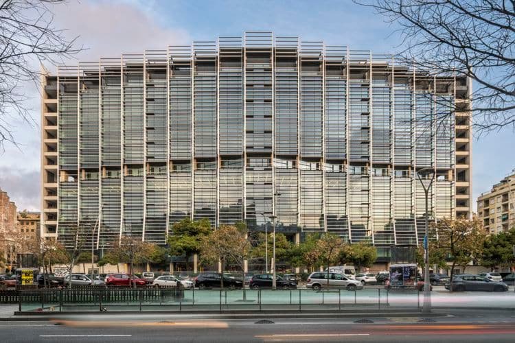 Estel building Barcelona with panoramic glass corridor during 48h Open House BCN