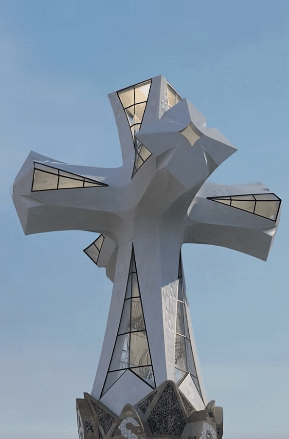 Image showing how the detailed cross of the Jesus Tower will look when the Sagrada Família is completed.