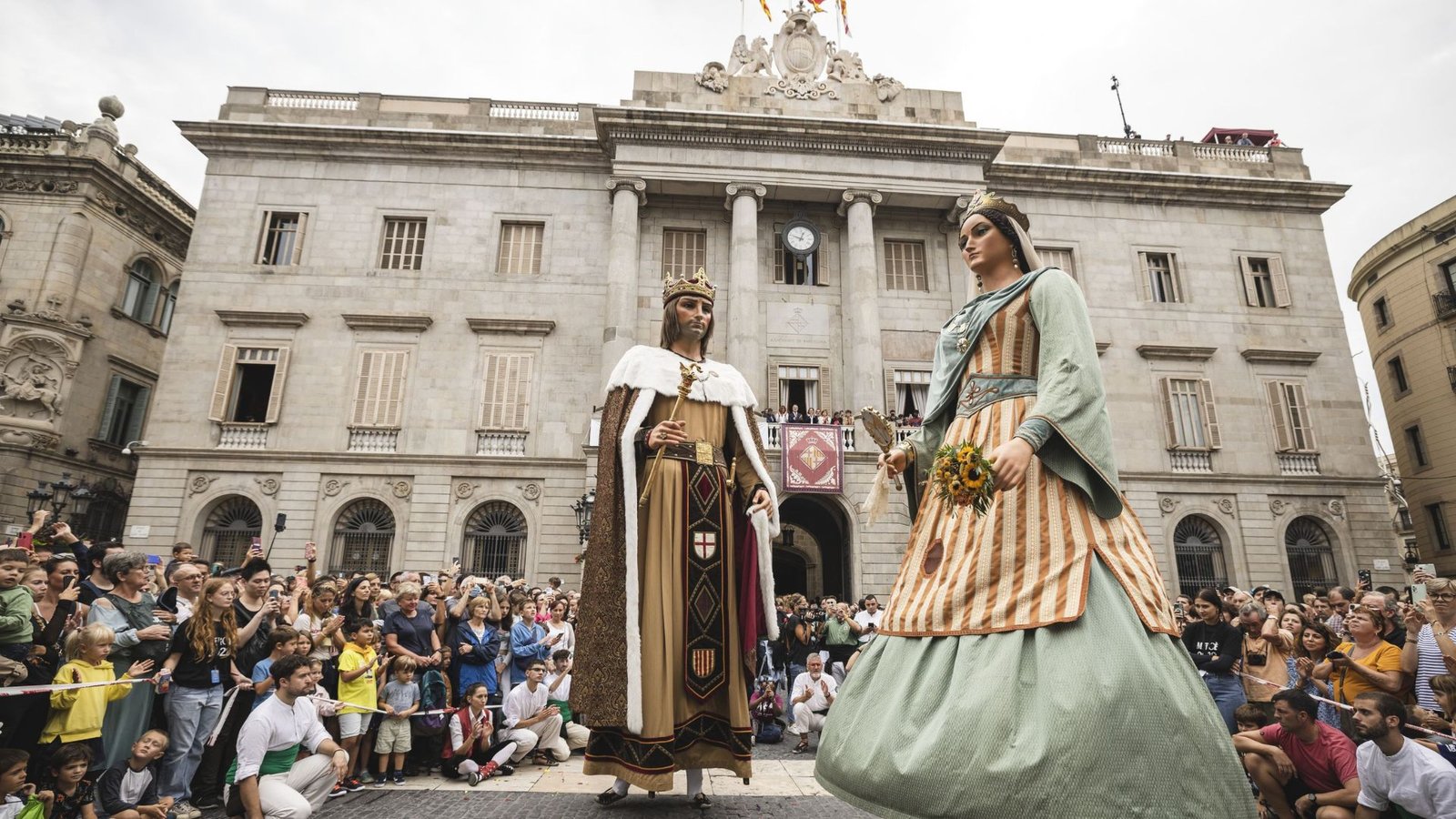 Gegants giant figures in Plaça Sant Jaume during La Mercè in Barcelona